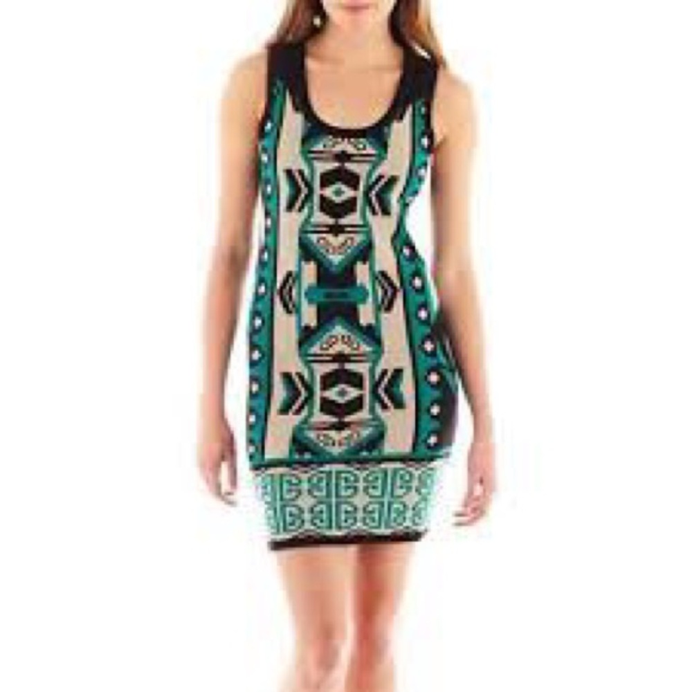 Takeout Black and Teal Geometric Dress